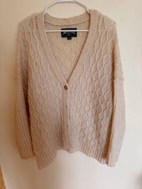 Cream Cable Knit V-Neck Cardigan Sweater